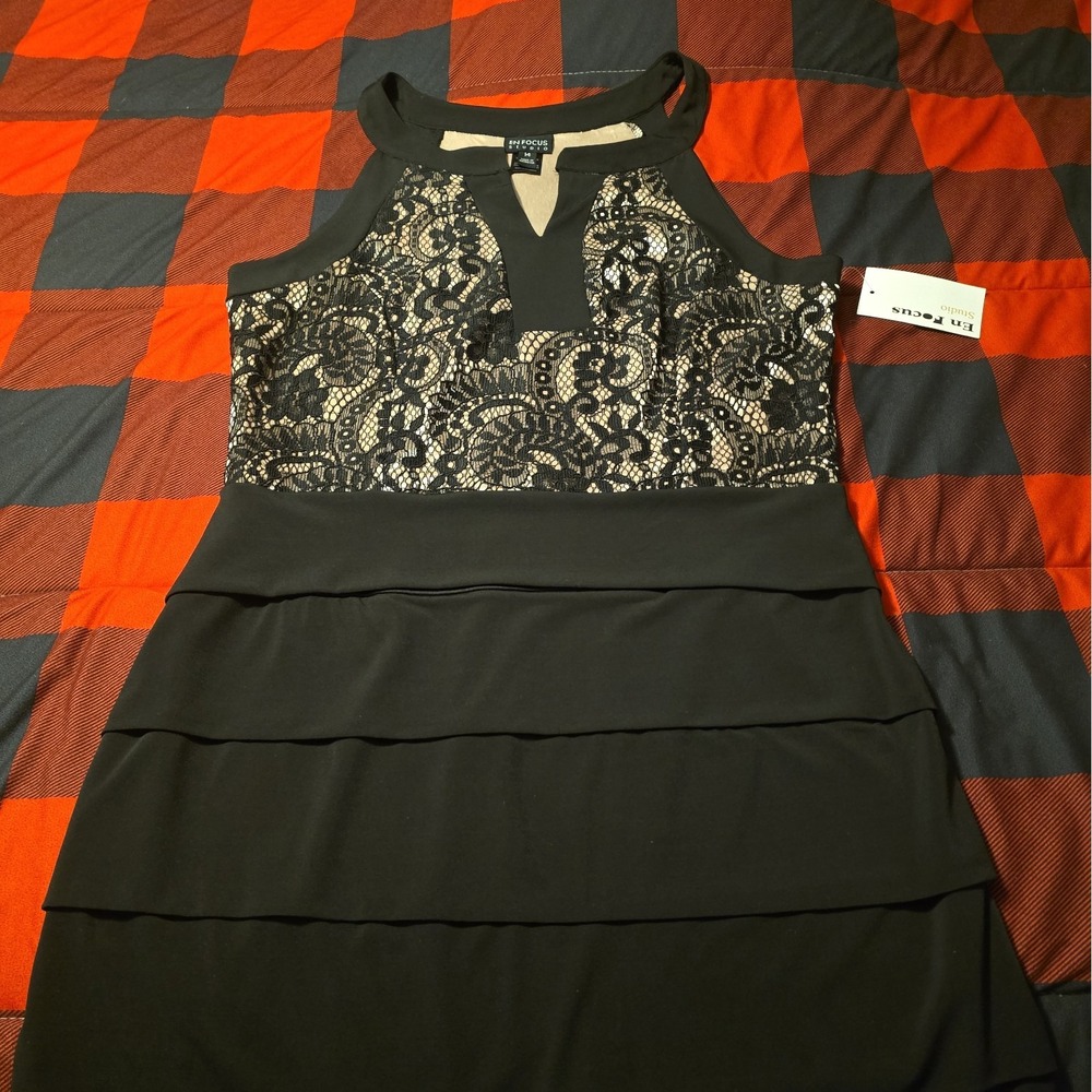 Enfocus Studio Knee Length Dress Lace Top Size 14, New